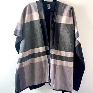 Ike Behar Fleece Plaid Poncho Wrap Shawl